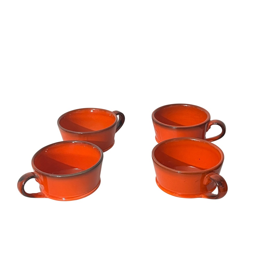 Metlox Poppytrail Red Rooster Cups Set of 4  Orange Vintage Ceramic MCM